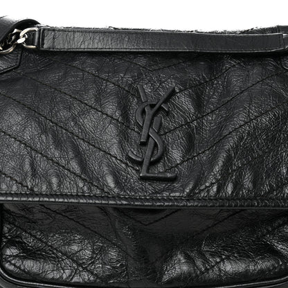 Saint Laurent Crinkled Calfskin Matelasse Monogram Medium Niki Chain Satchel Black 8 of 10