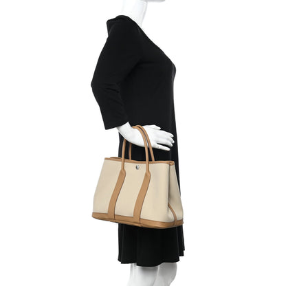 Hermes Toile Militaire Vache Country Garden Party 30 TPM Tote Beton Etoupe 2 of 11