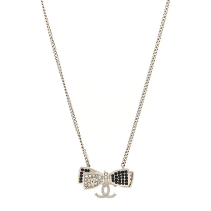 Chanel Crystal CC Bow Necklace Silver Black 1 of 4