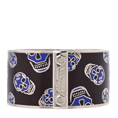 Alexander McQueen Wide Enamel Skull Bangle Bracelet Brown Blue 4 of 6