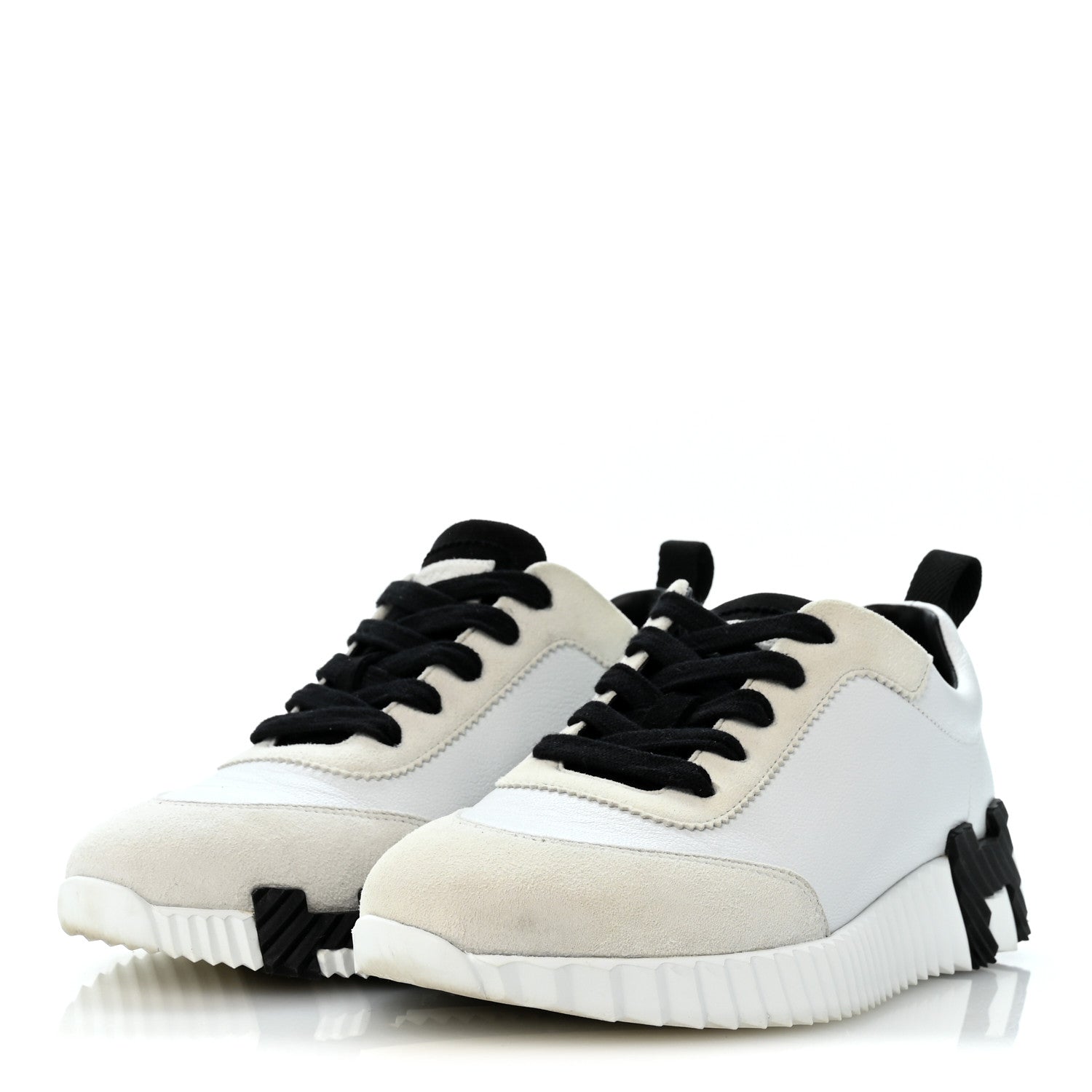 Hermes Calfskin Suede Goatskin Bouncing Sneakers 36.5 White Black 4 of 11
