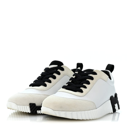 Hermes Calfskin Suede Goatskin Bouncing Sneakers 36.5 White Black 4 of 11