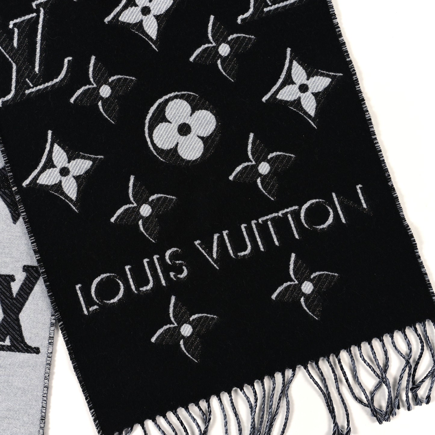 Wool Monogram LV Essential Shine Scarf Black