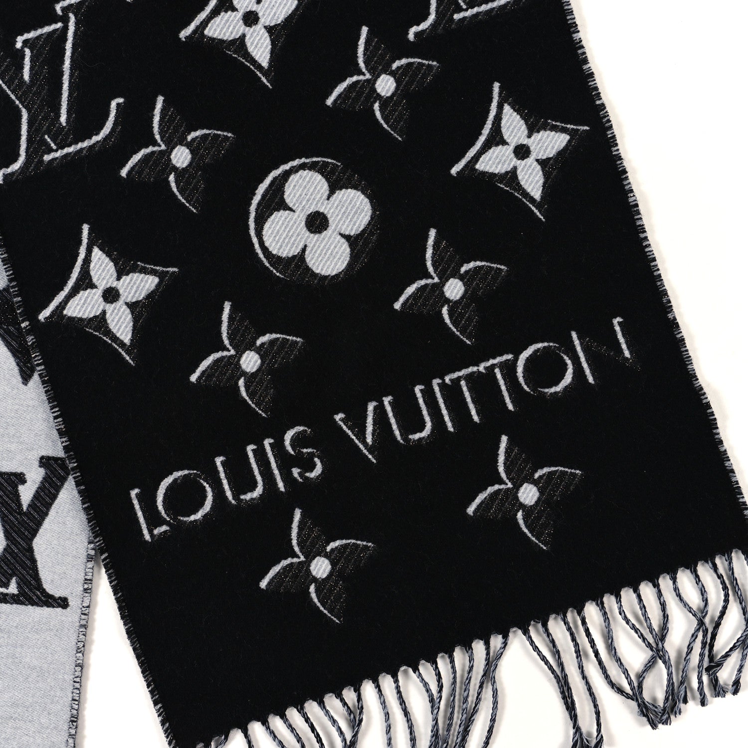 Louis Vuitton Wool Monogram LV Essential Shine Scarf Black 3 of 4