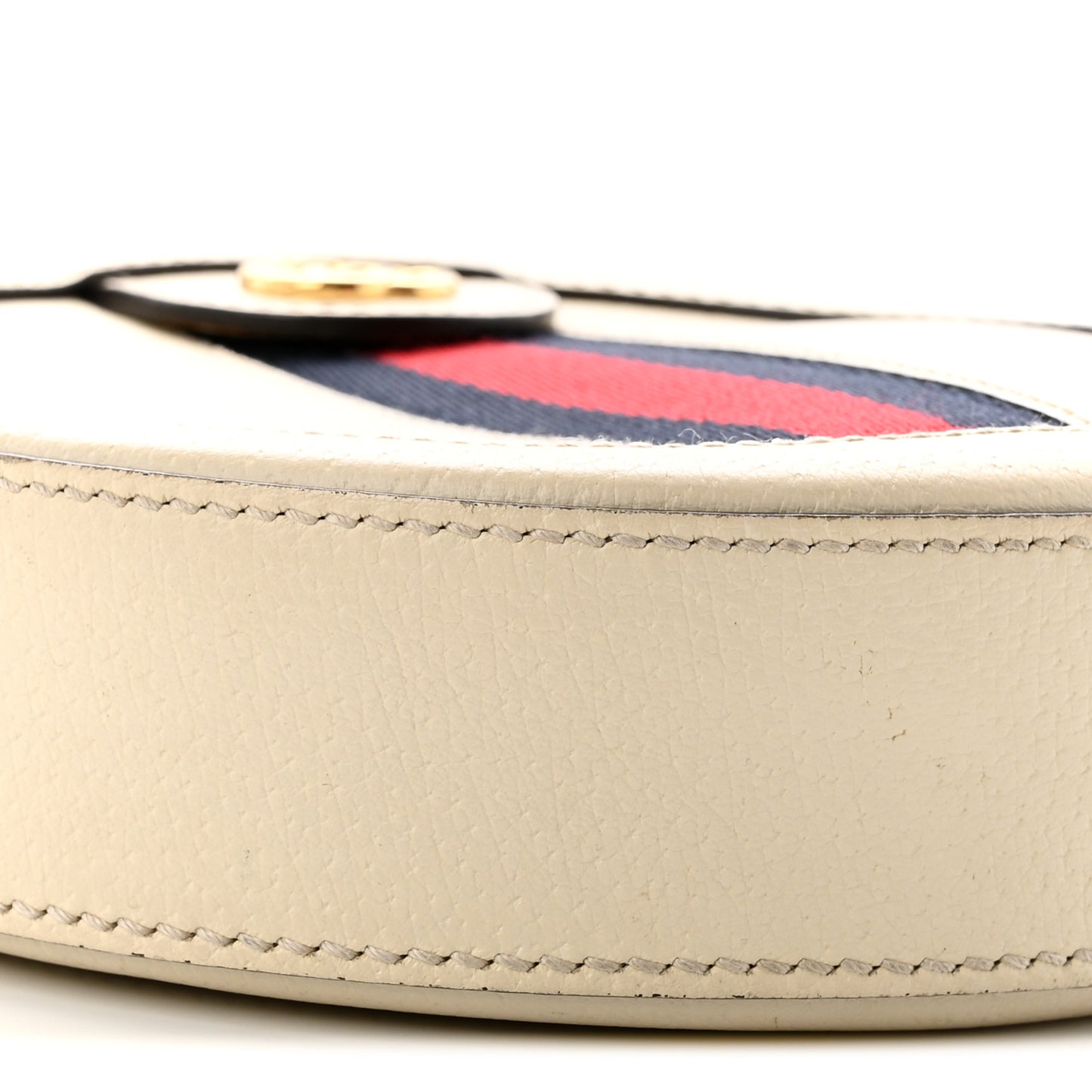 Textured Calfskin Web Mini Ophidia Round Shoulder Bag Mystic White