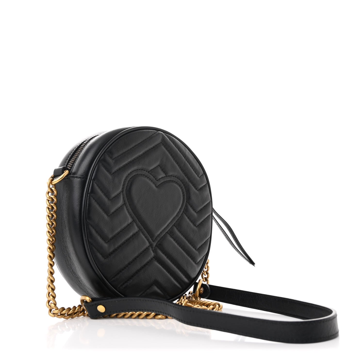 Gucci Azalea Calfskin Matelasse Heart Mini GG Marmont Round Shoulder Bag Black 3 of 11