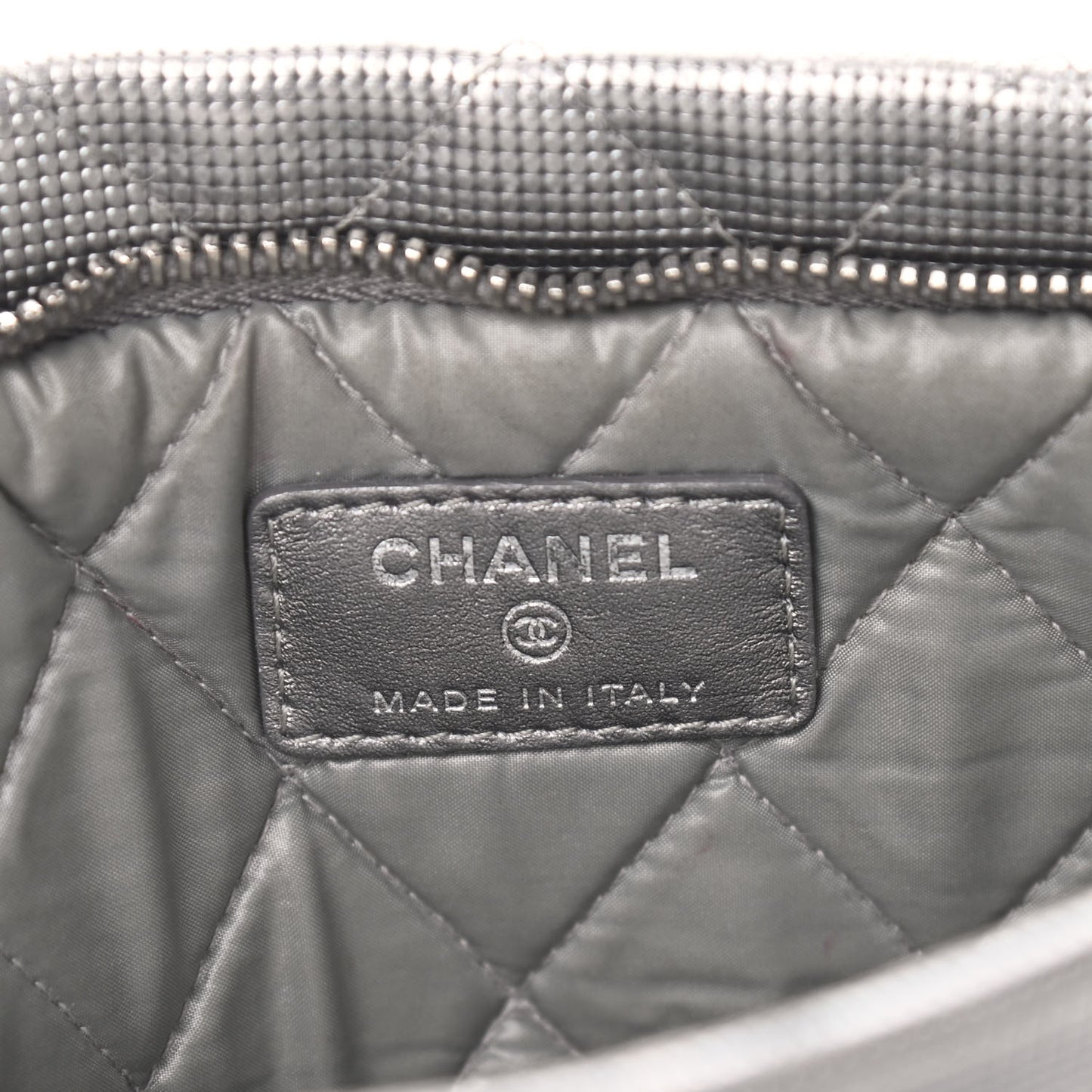 Metallic Calfskin Quilted Pixel Effect CC Beauty Clutch Silver