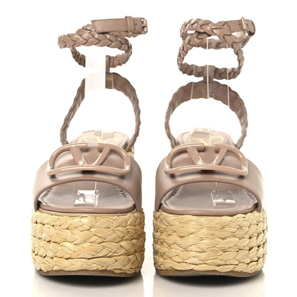 Valentino Garavani Pebbled Calfskin VLogo Ankle Wrap Espadrille 45/90mm Platform Wedge Sandals 37.5 Poudre 3 of 9