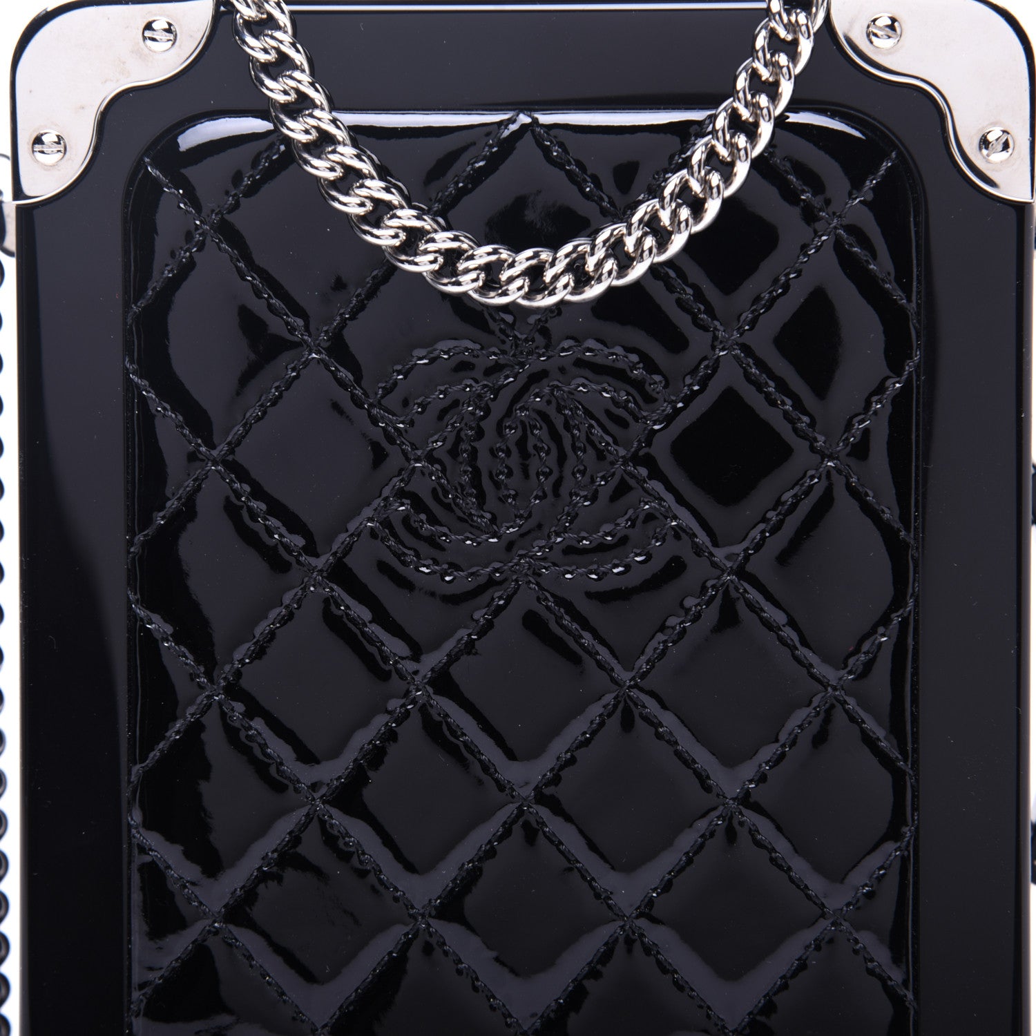 Chanel Plexiglass Patent Quilted Minaudiere Clutch Black 13 of 13