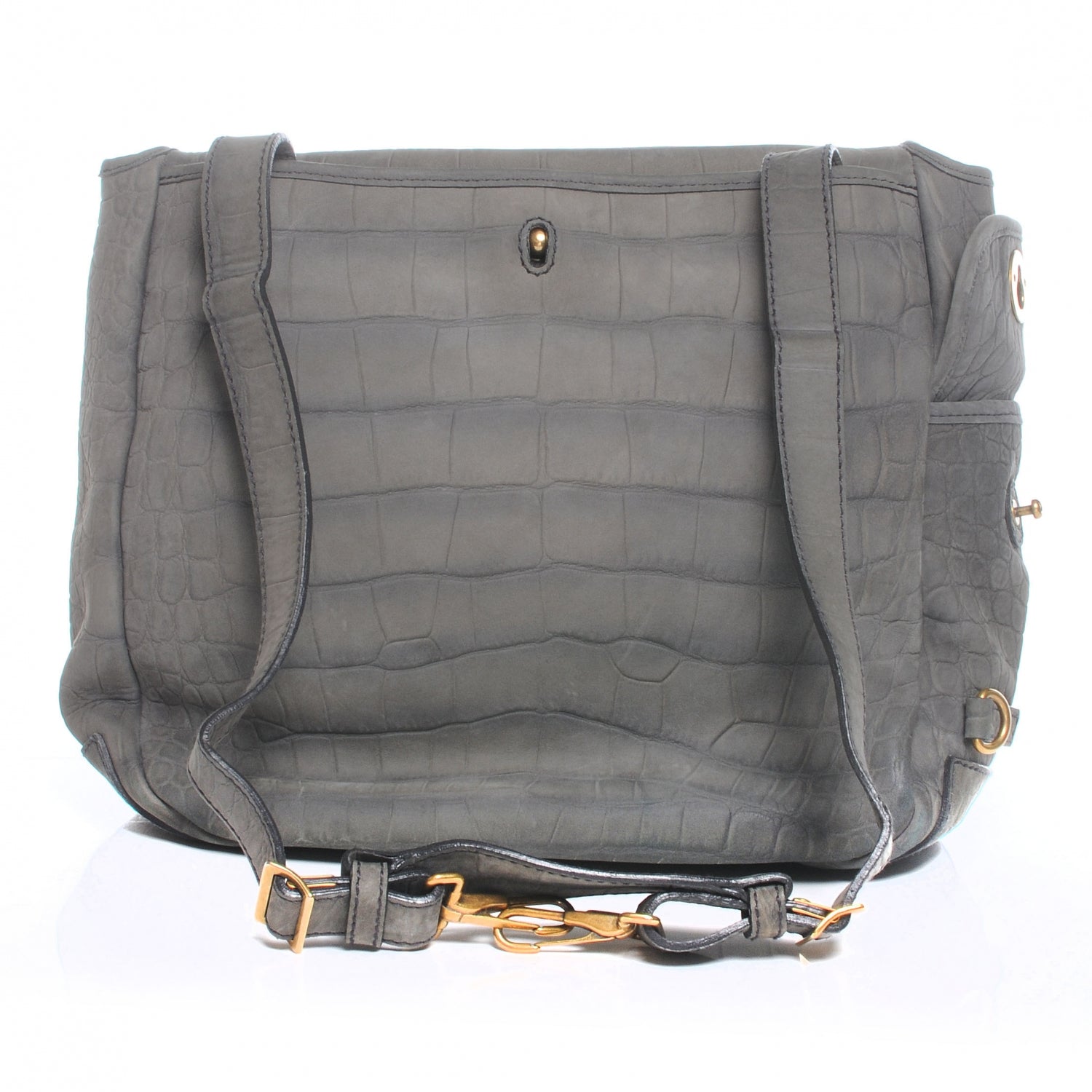 Saint Laurent Crocodile Embossed Nubuck Besace Shoulder Bag Grey 3 of 7