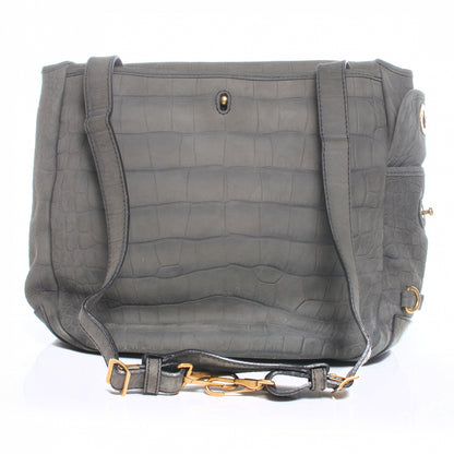 Saint Laurent Crocodile Embossed Nubuck Besace Shoulder Bag Grey 3 of 7