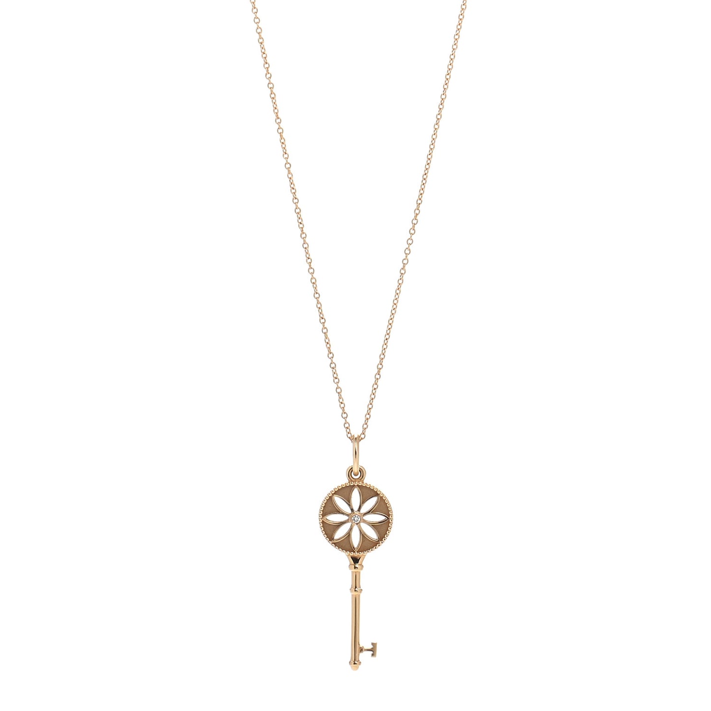 18K Yellow Gold Diamond Small Daisy Key Pendant Necklace