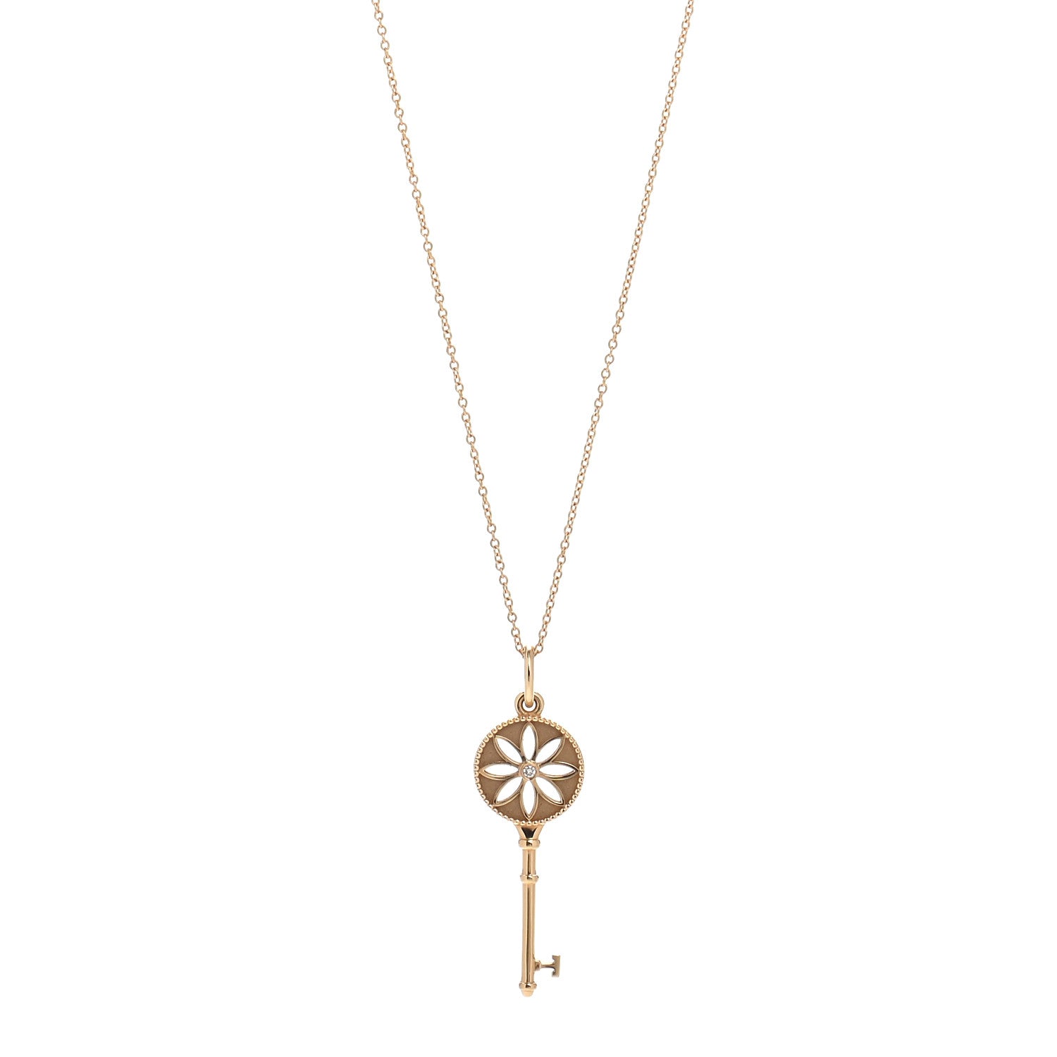 Tiffany 18K Yellow Gold Diamond Small Daisy Key Pendant Necklace 1 of 4