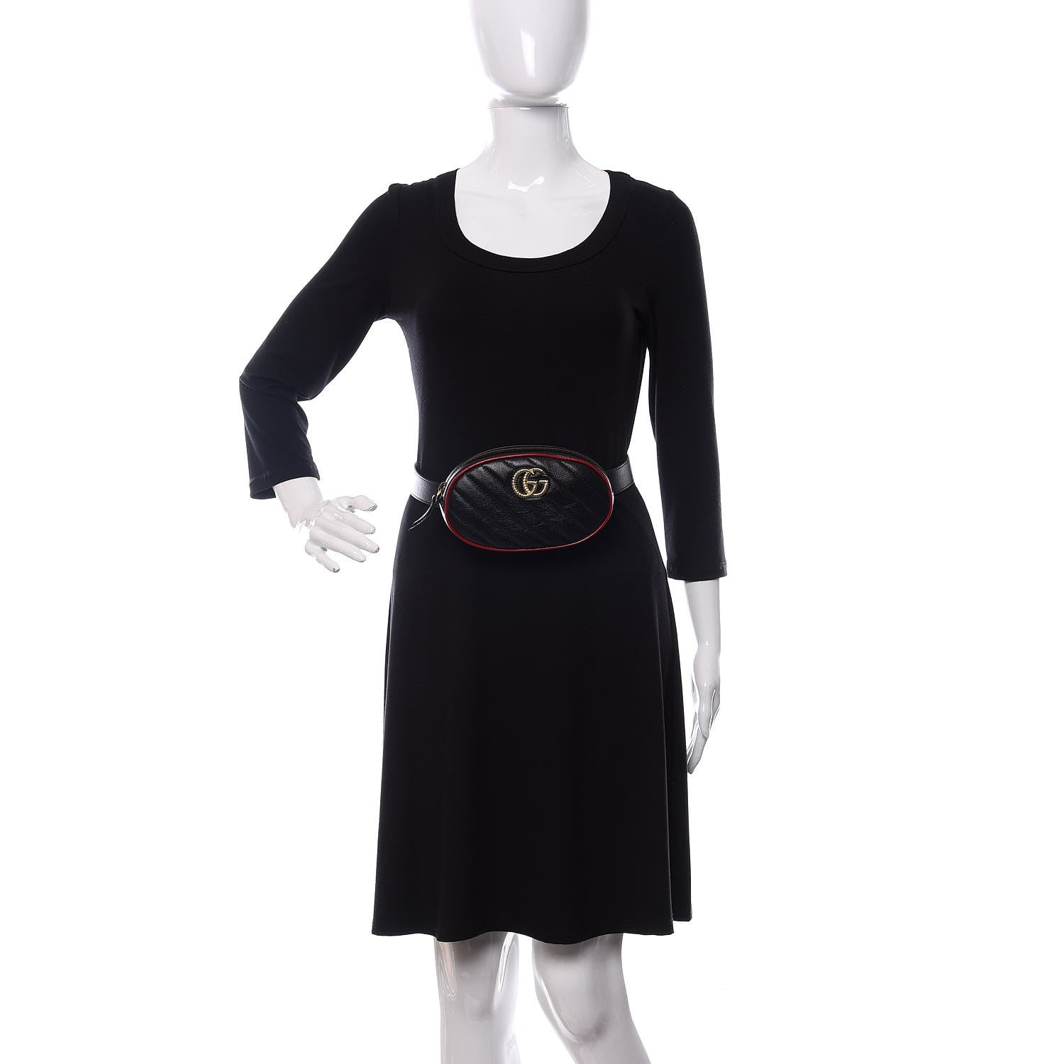 Gucci Azalea Calfskin Matelasse Diagonal Torchon GG Marmont Belt Bag 75 30 Black Romantic Cerise 2 of 9