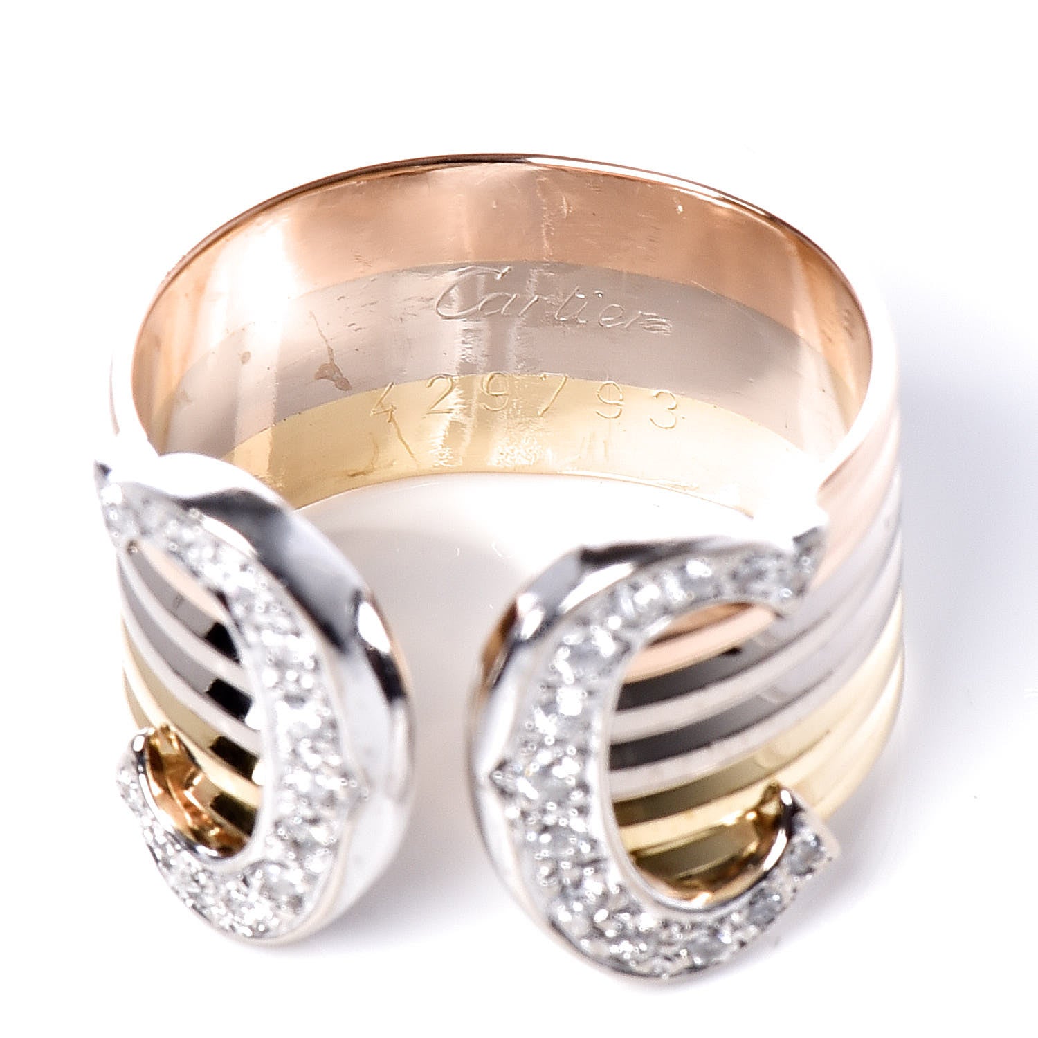 Cartier 18K Pink Yellow White Gold Diamond C De Ring 52 6 4 of 4