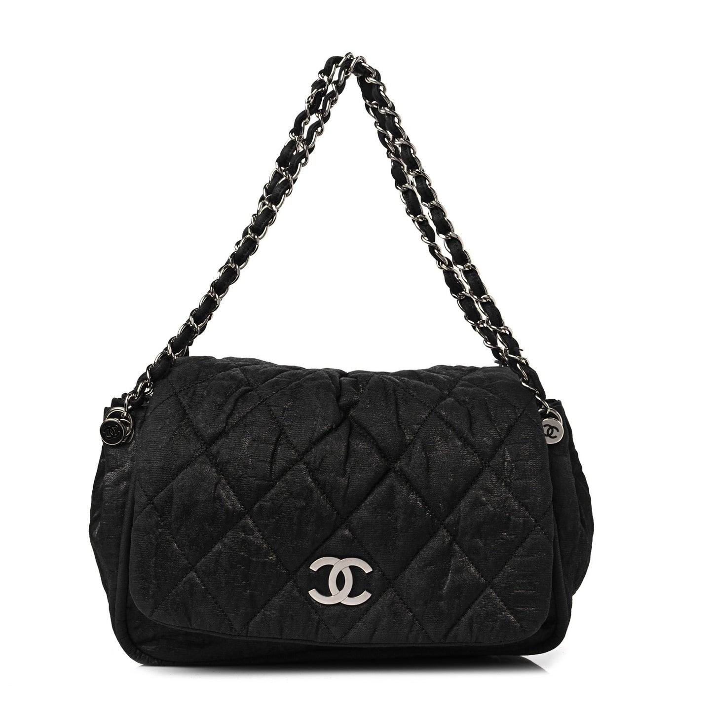 Crinkled Coated Canvas Quilted Flap Black