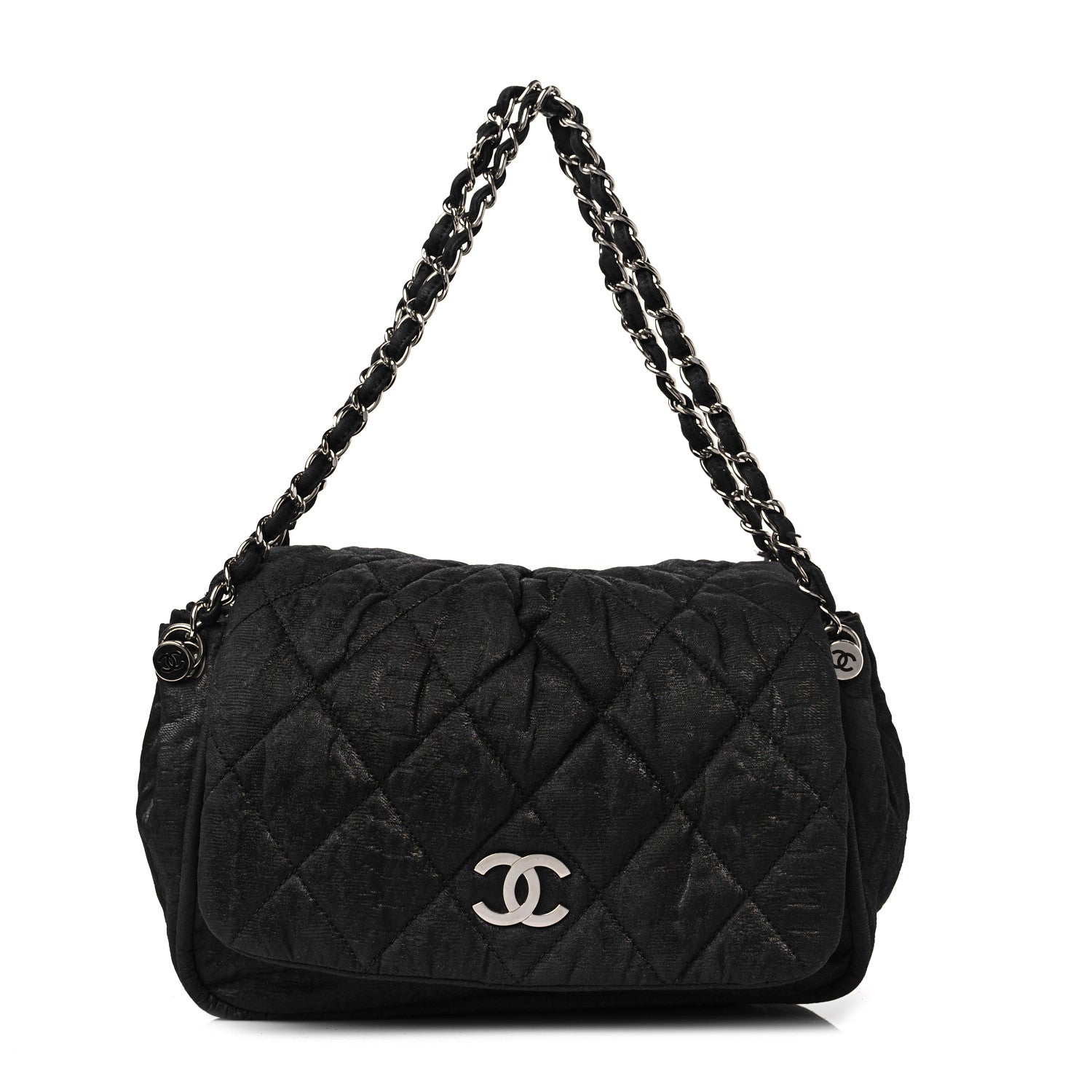 Chanel Crinkled Coated Canvas Quilted Flap Black 1 of 8