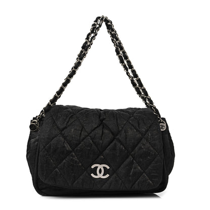 Chanel Crinkled Coated Canvas Quilted Flap Black 1 of 8