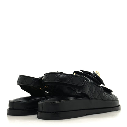 Chanel Lambskin Velcro CC Crystal Pearl Bow Dad Sandals 41.5 Black 4 of 9
