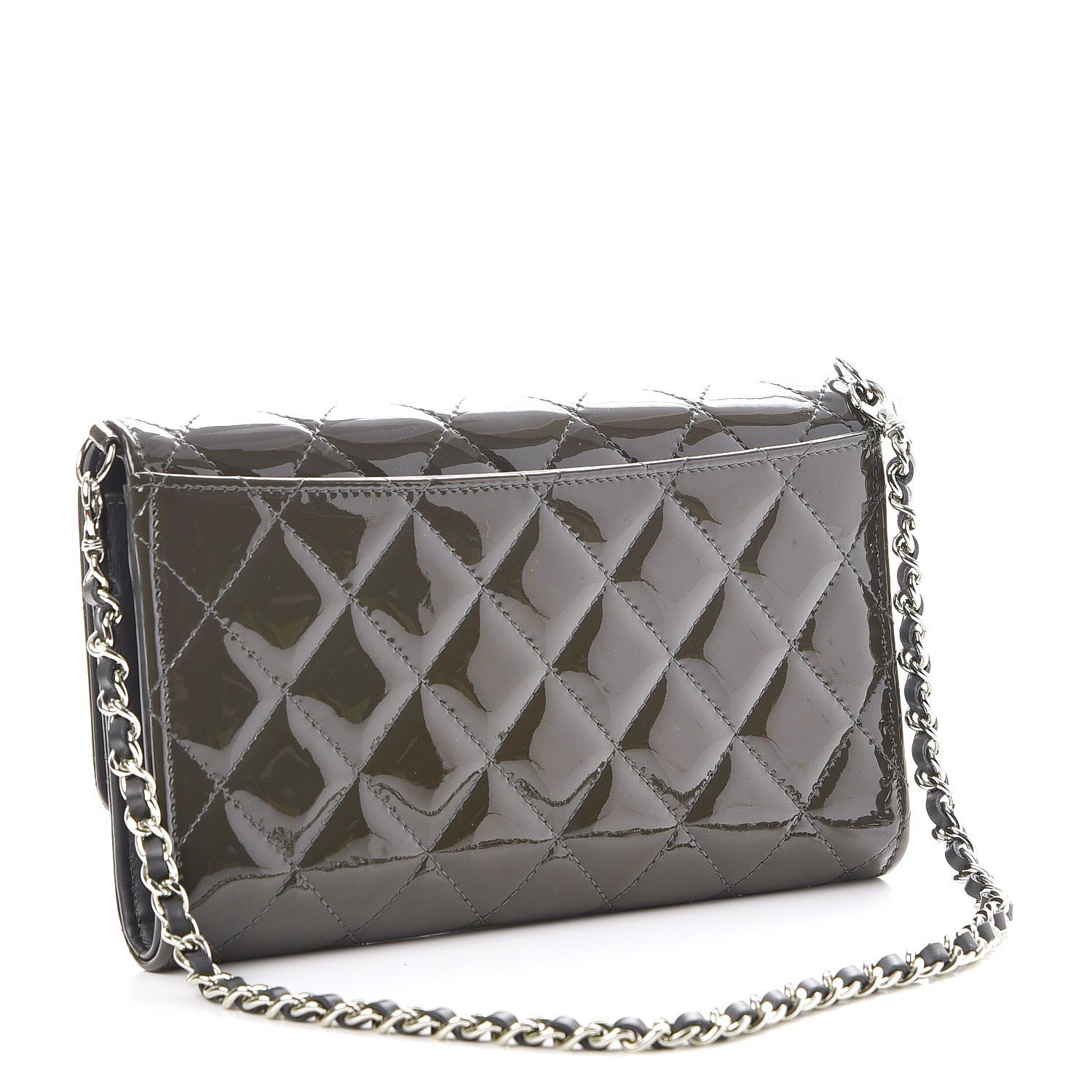 Chanel Patent Quilted Wallet On Removable Chain Dark Grey 3 of 11