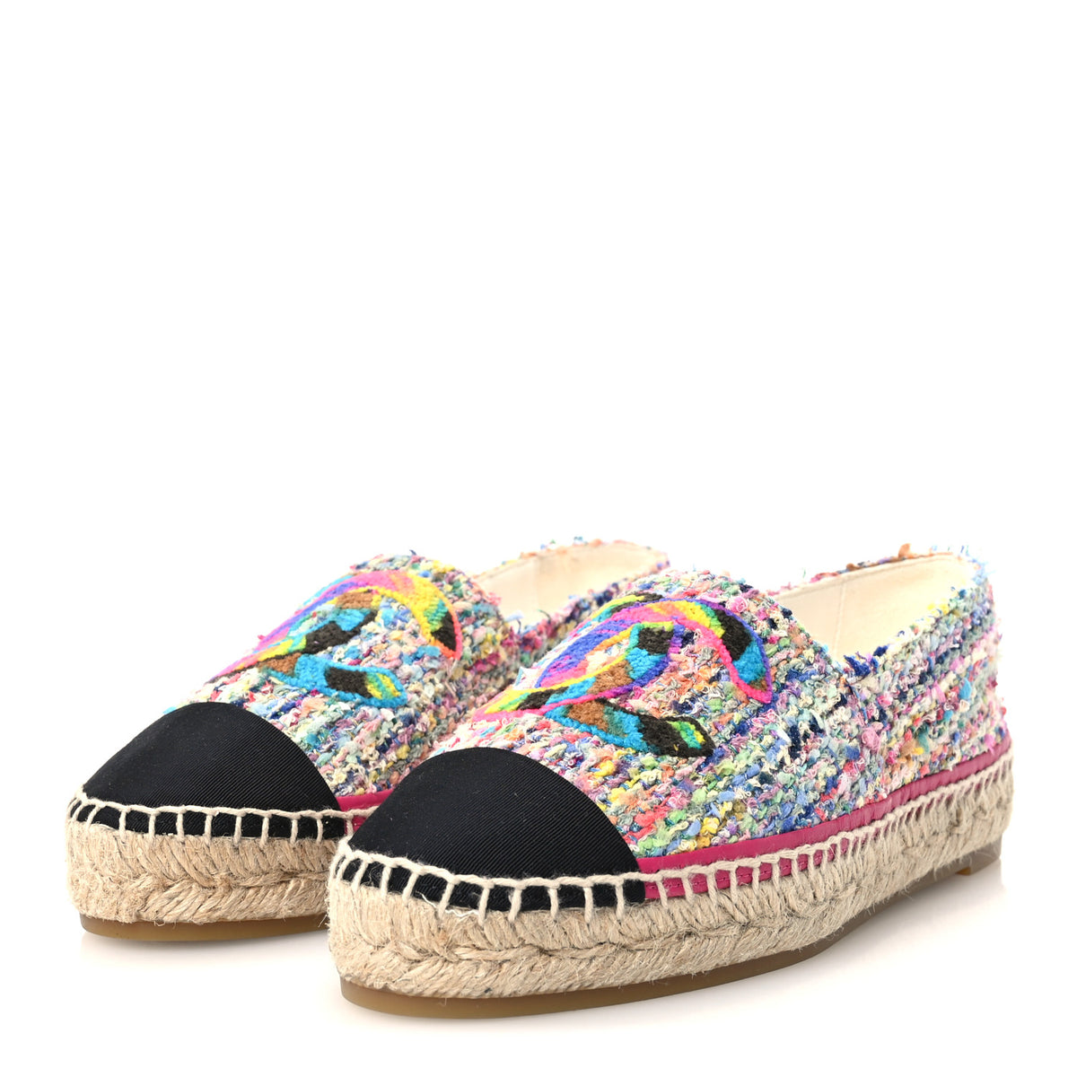 Chanel Cotton Tweed Grosgrain CC Espadrilles 36 Multicolor Black 4 of 12