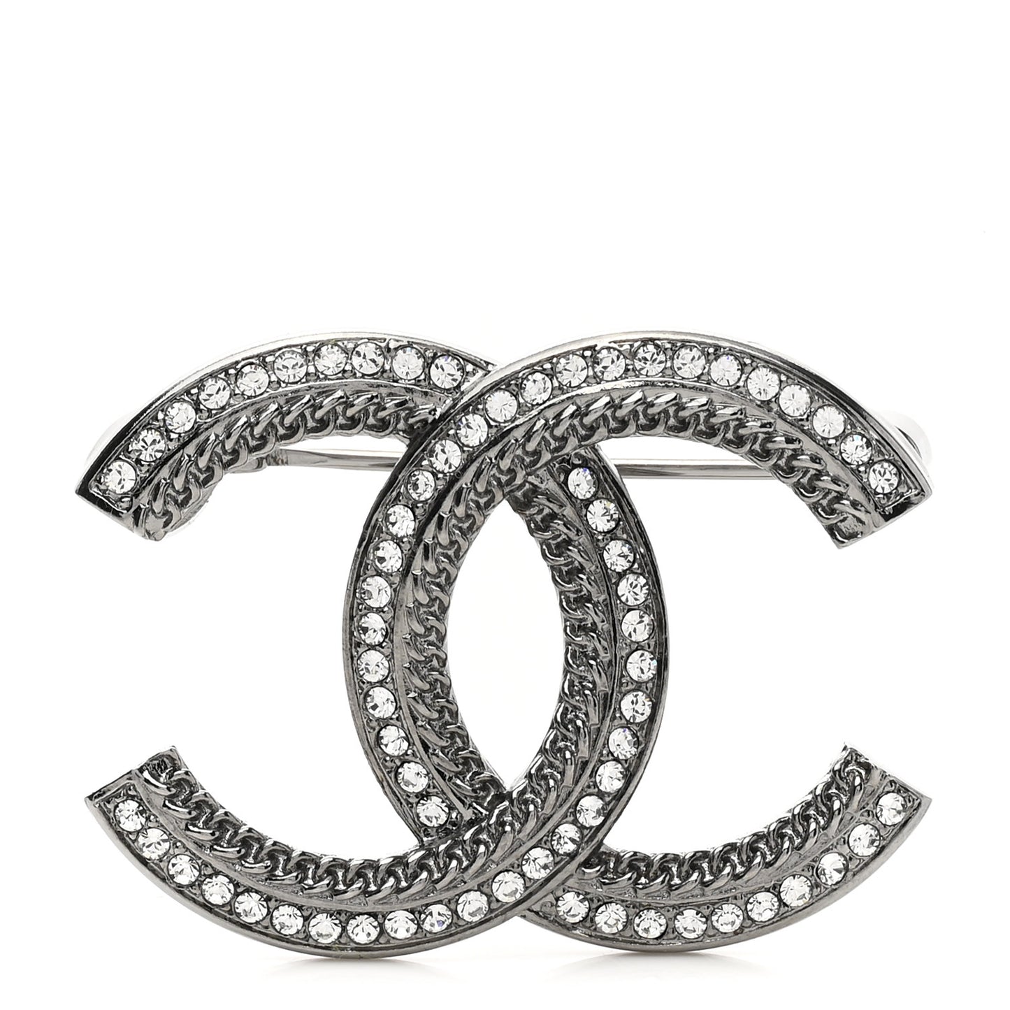 Crystal Chain CC Brooch Silver