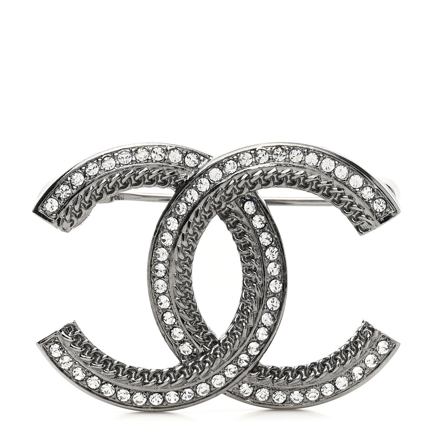 Chanel Crystal Chain CC Brooch Silver 1 of 3