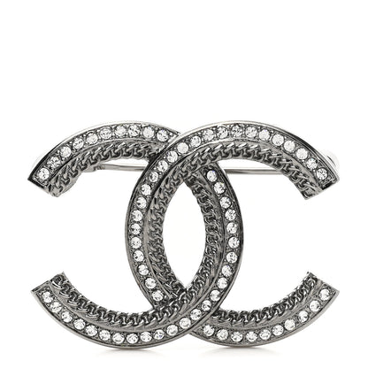 Chanel Crystal Chain CC Brooch Silver 1 of 3