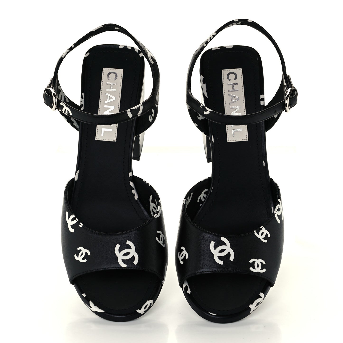 Lambskin Printed CC Sandals 40.5 Black White