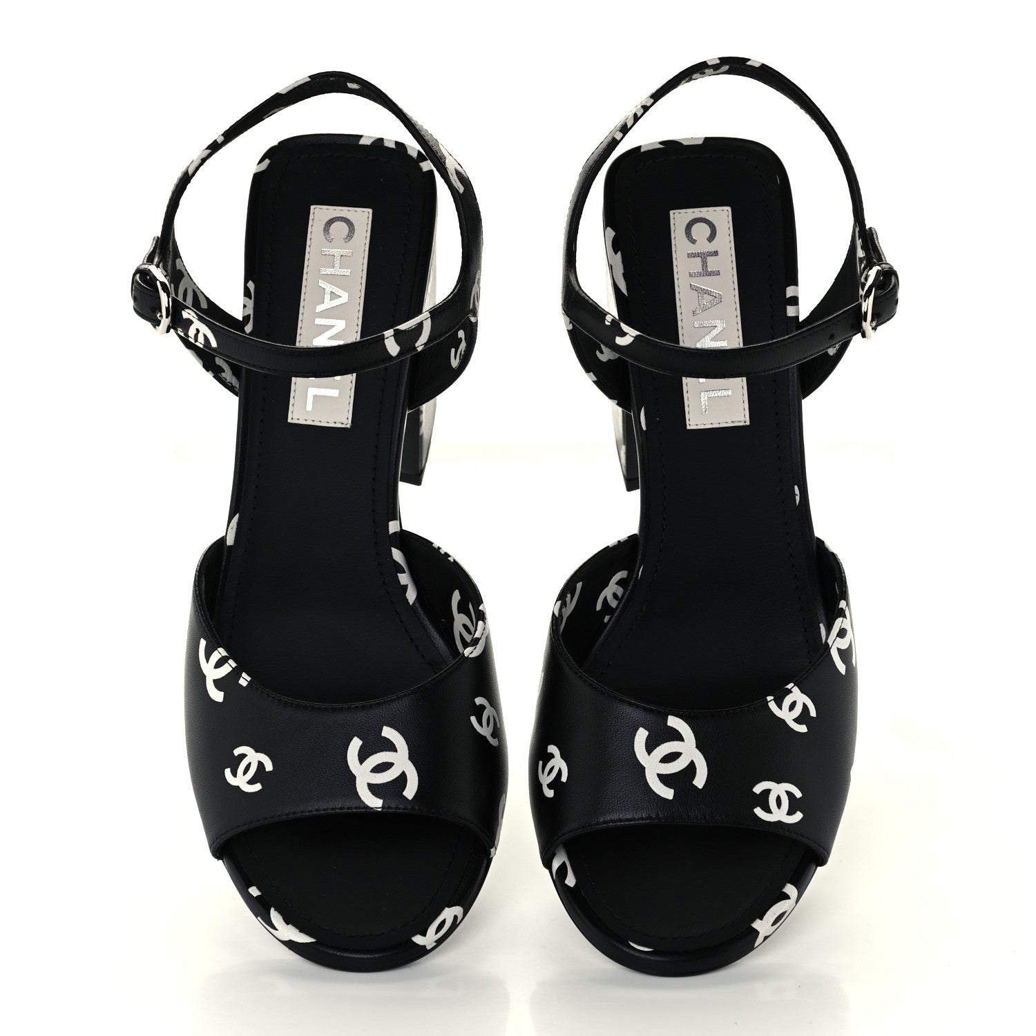 Chanel Lambskin Printed CC Sandals 40.5 Black White 5 of 10