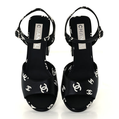 Chanel Lambskin Printed CC Sandals 40.5 Black White 5 of 10