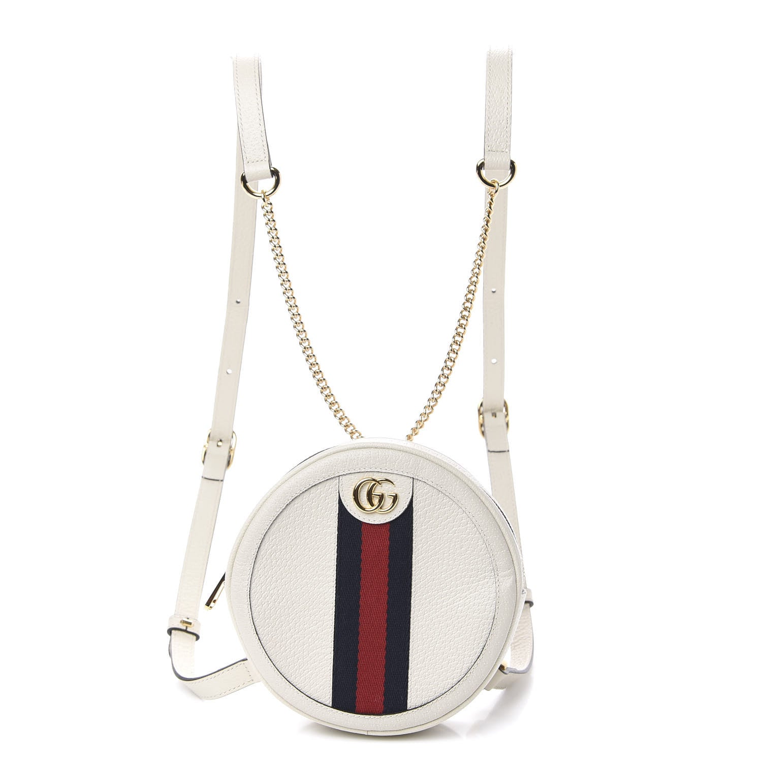 Gucci Textured Calfskin Web Mini Ophidia Round Backpack Mystic White 1 of 10