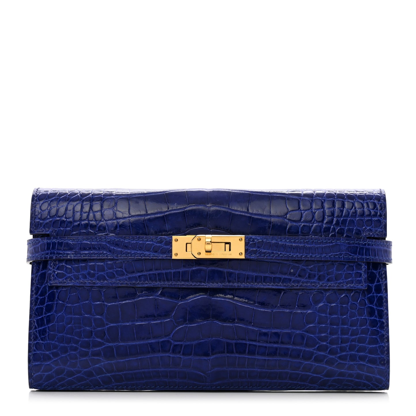 Shiny Alligator Kelly Longue Wallet Bleu Electrique