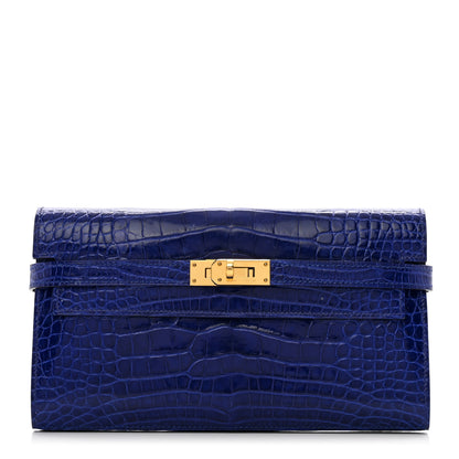 Hermes Shiny Alligator Kelly Longue Wallet Bleu Electrique 1 of 13