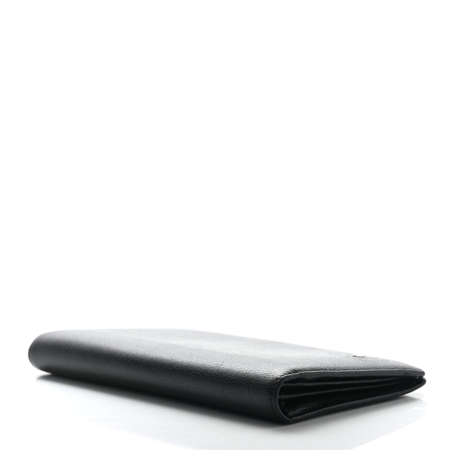 Goatskin Camellia Embossed Yen Wallet Black