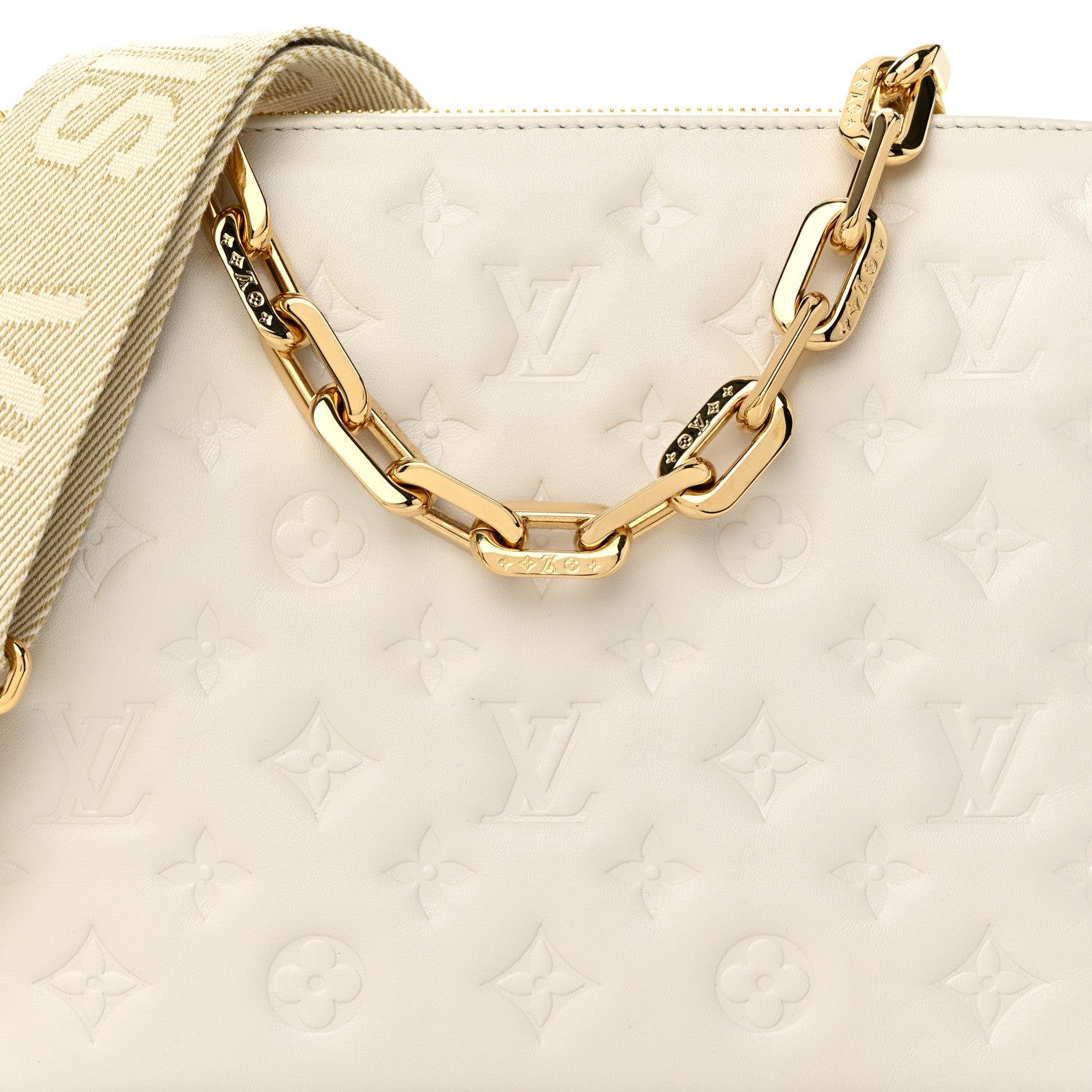 Louis Vuitton Lambskin Embossed Monogram Coussin PM Beige Cream 8 of 10