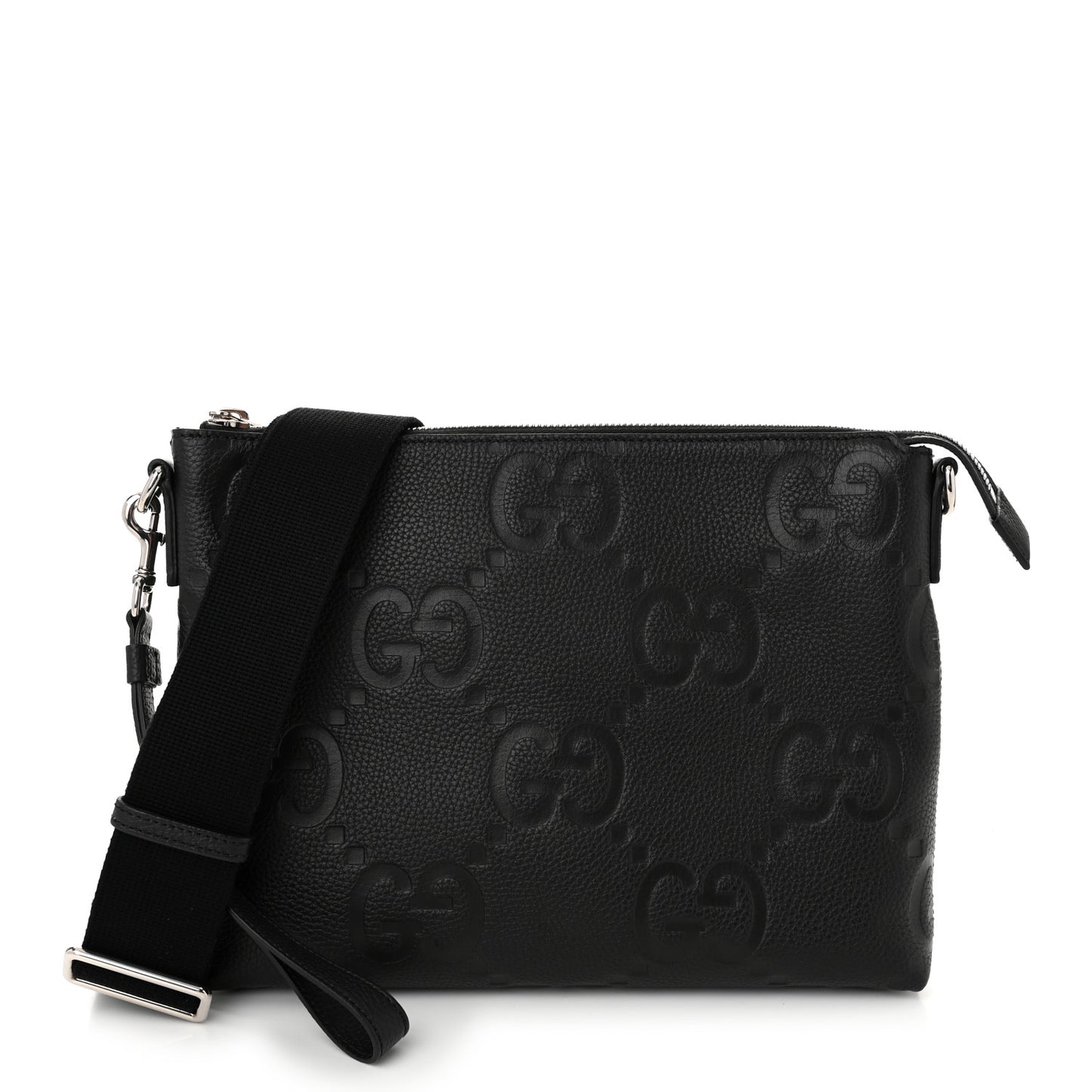 Piuma Calfskin Jumbo GG Embossed Medium Wristlet Messenger Bag Black