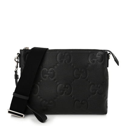 Gucci Piuma Calfskin Jumbo GG Embossed Medium Wristlet Messenger Bag Black 1 of 10
