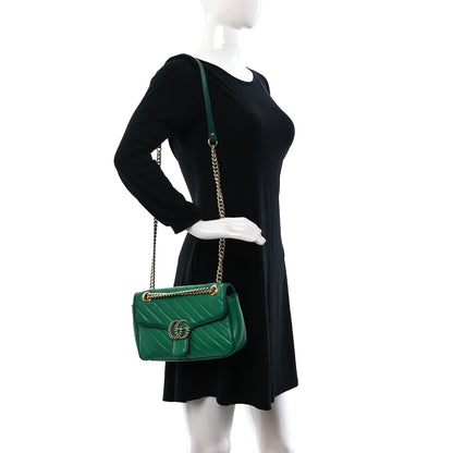 Gucci Azalea Calfskin Enamel Matelasse Diagonal Small Torchon GG Marmont Shoulder Bag New Shamarock Emerald 3 of 10