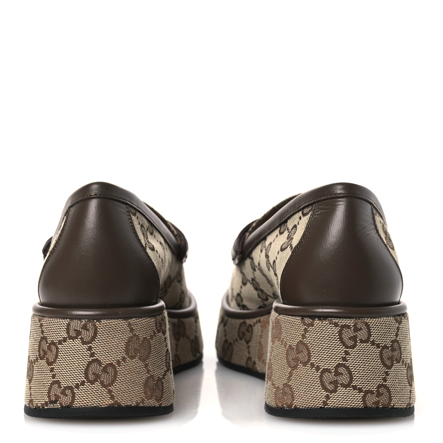 Gucci Monogram Horsebit Calfskin Womens Horsebit Wedge Platform