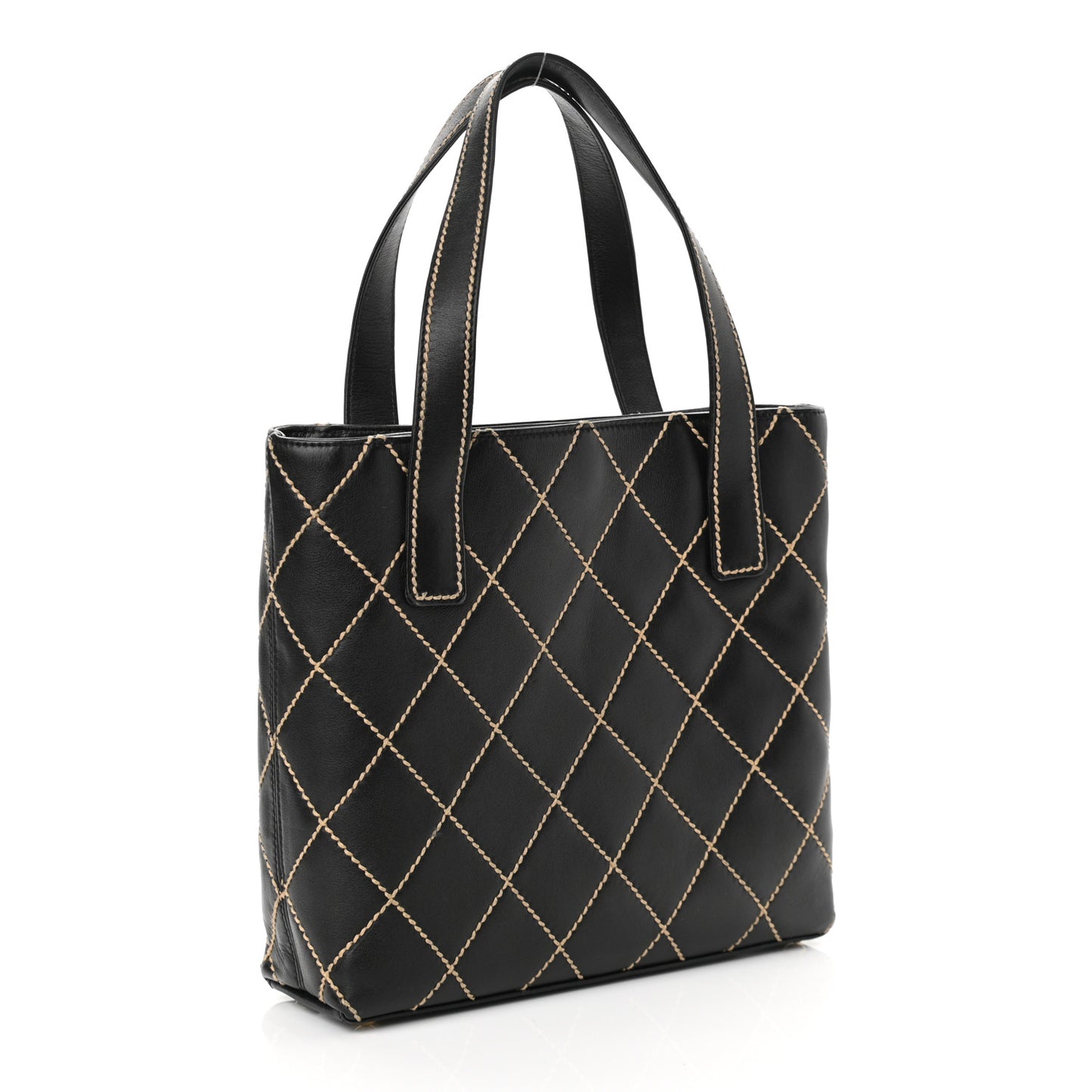 Calfskin Contrast Stitch Surpique Tote Black