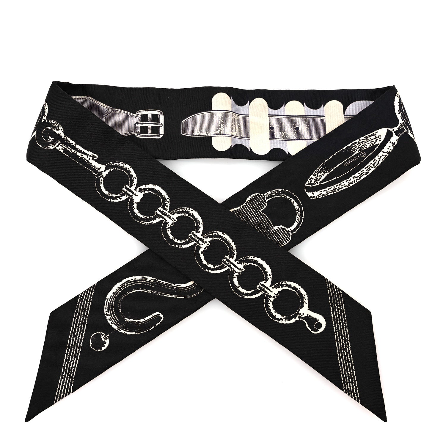 Hermes Silk Inventaire Poetique de Brides a Bloc Twilly Gris Creme Black 1 of 4