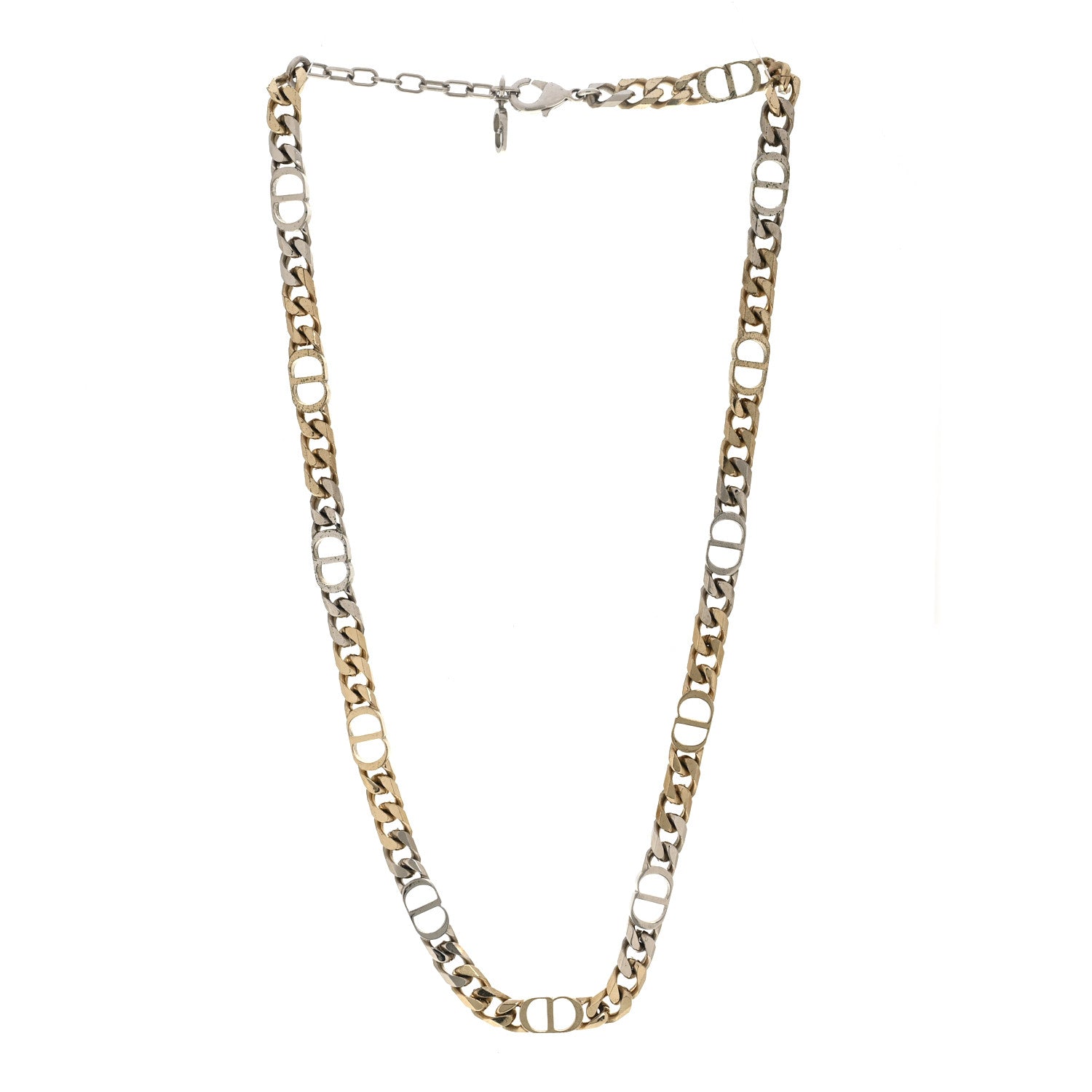 Christian Dior Brass CD Icon Thin Chain Link Necklace Silver Gold