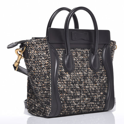 Celine Smooth Calfskin Tweed Micro Luggage Black 4 of 8