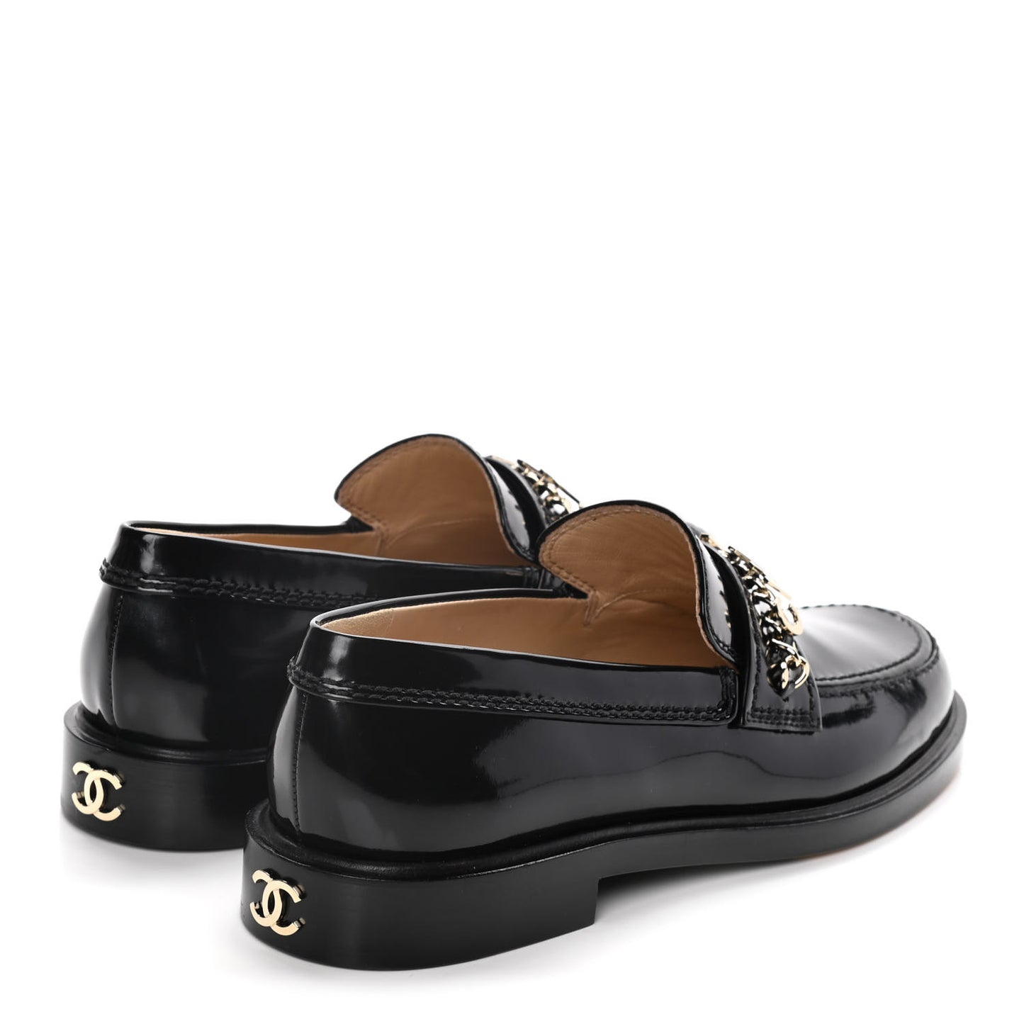 Shiny Calfskin Logo Loafers 38 Black