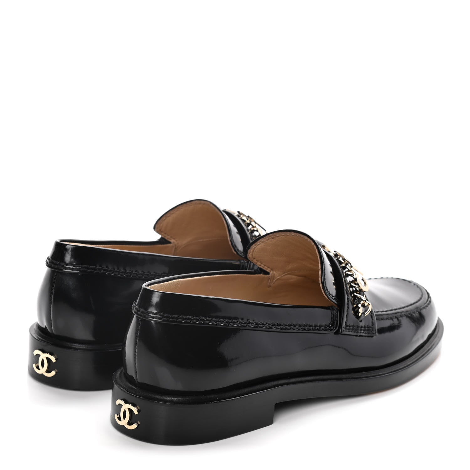 Chanel Shiny Calfskin Logo Loafers 38 Black 4 of 10
