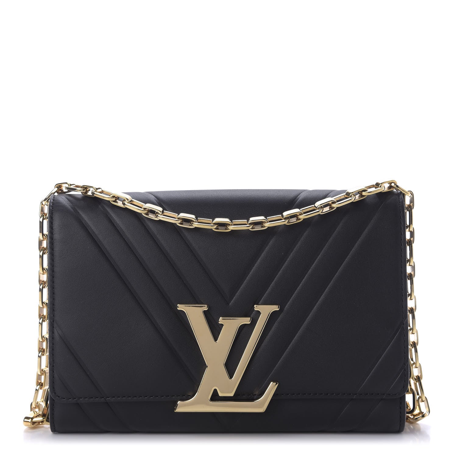 Louis Vuitton Calfskin Airy V Embossed Pochette Chain Louise GM Black 1 of 8