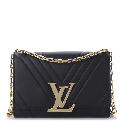 Louis Vuitton Calfskin Airy V Embossed Pochette Chain Louise GM Black 1 of 8