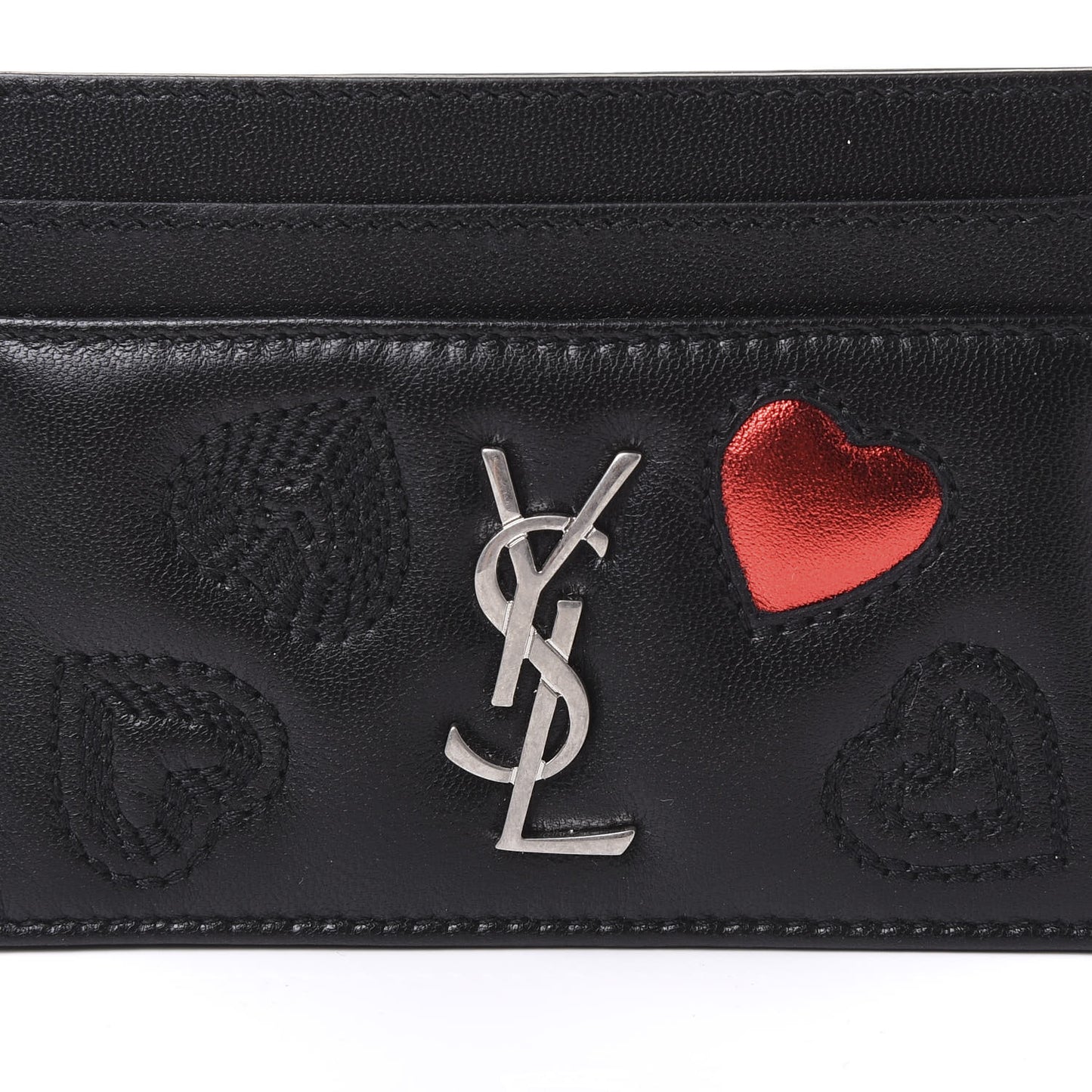 Calfskin Heart Embossed Card Case Black