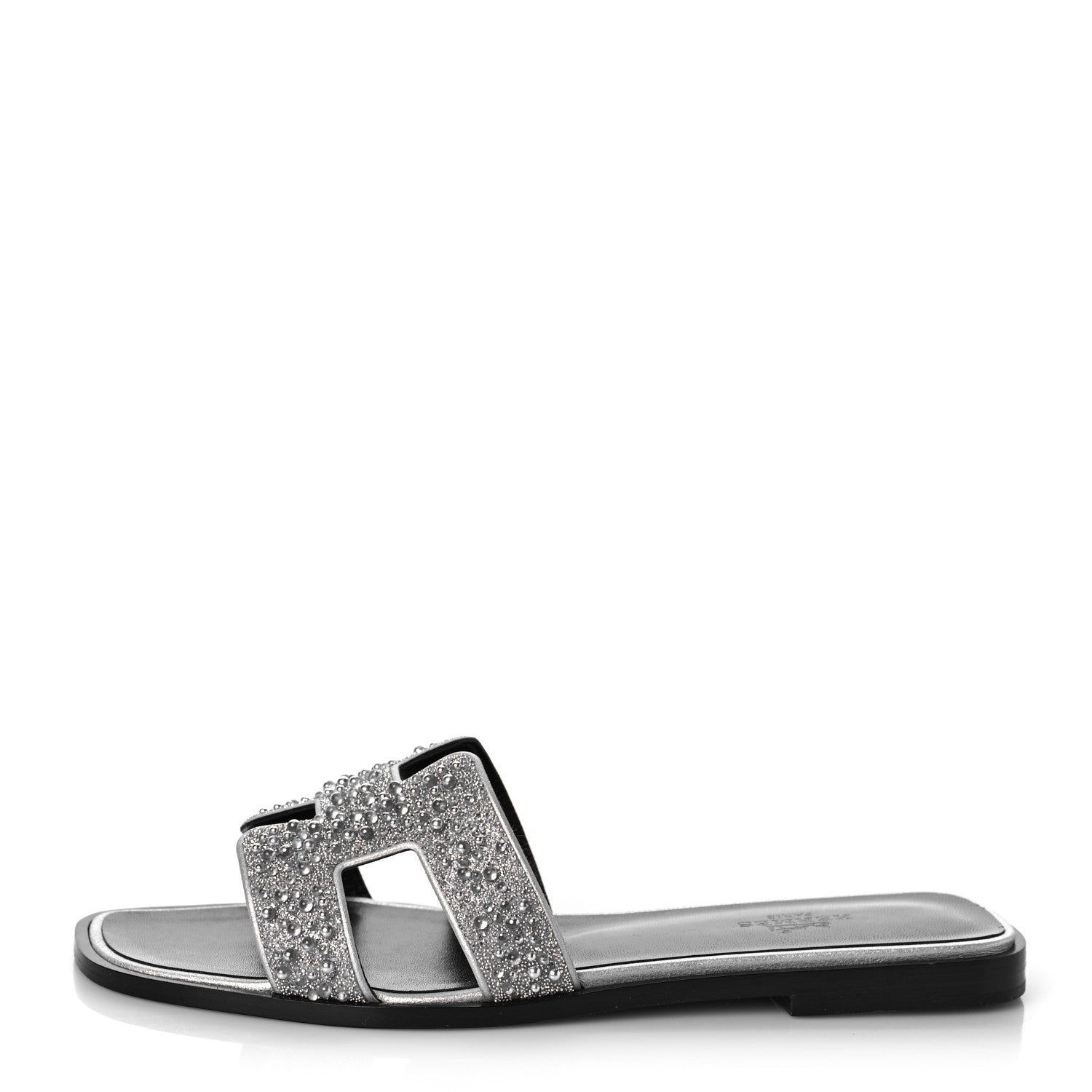 Hermes Velvet Goatskin Crystal Beads Oran Sandals 37 Gris Argente 1 of 13